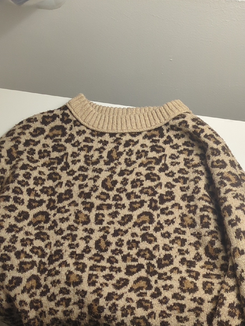 American Eagle Outfitters Leopard Print Crewneck Sweater - Beige and Brown